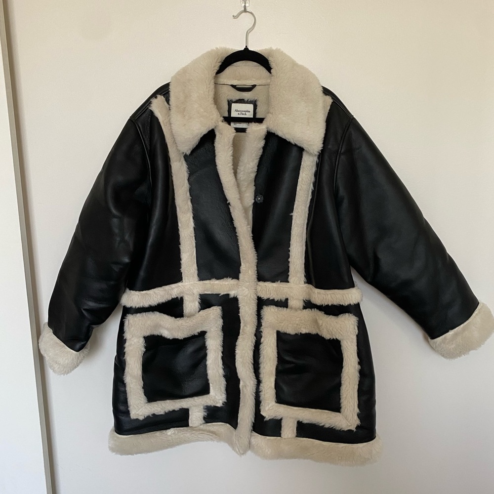 Abercrombie Leather and White Faux Fur Coat